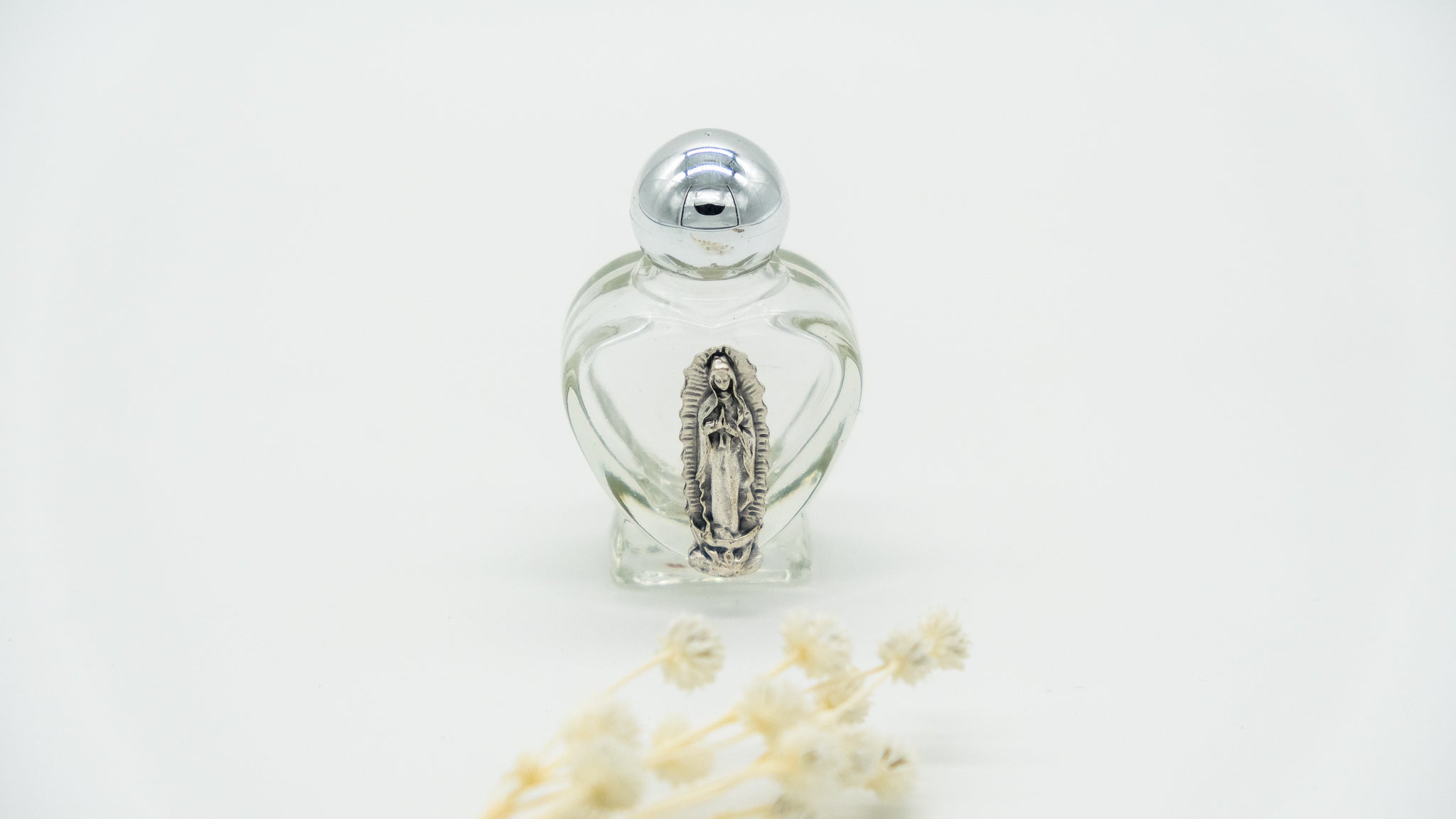 Botellita para Agua Bendita Virgen de Guadalupe Plateada